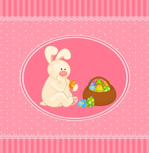Conejo de Pascua con huevo de colores. Tarjeta de Pascua — Vector de stock