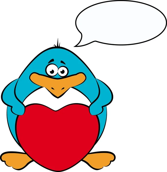 Pingüino de dibujos animados con corazón — Vector de stock