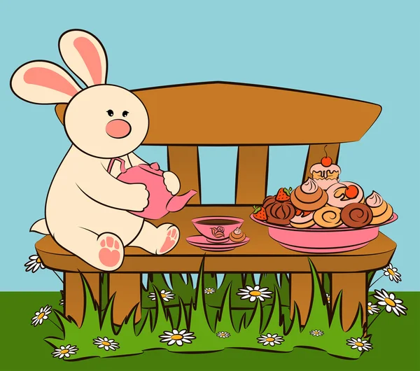 Винтажный фон со сладкими тортами и кроликом — стоковый вектор