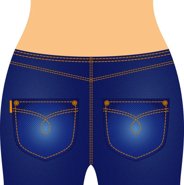 Fruntimmersaktig lår är i jeans med fickor. — Stock vektor