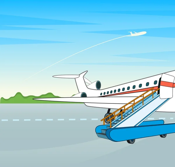 stock vector Airplane with a ladder on a flight bar. Vector illustration