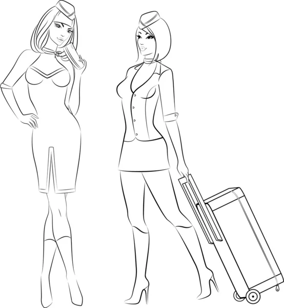 Smuk stewardesse med kuffert . – Stock-vektor