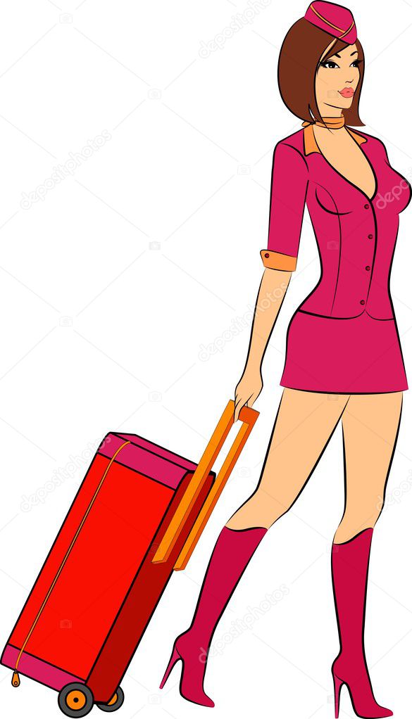 Beautiful stewardess with suitcase.