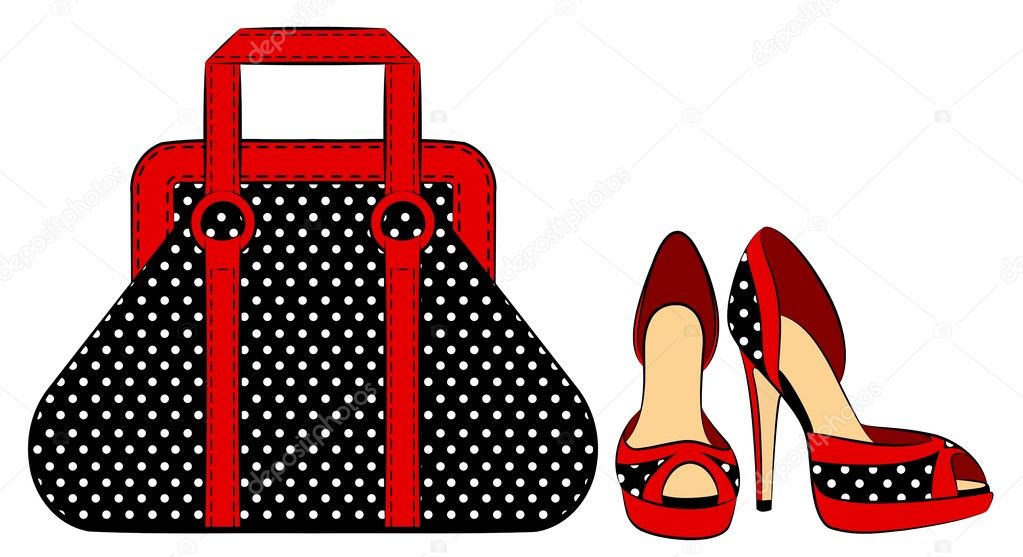 Cartoon woman bag and shoes.