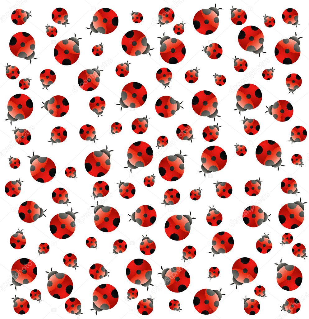 White background with small ladybugs. Vector