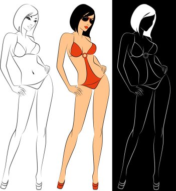 Set of Silhouettes of beautiful girls. Vector clipart