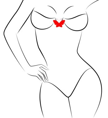 Silhouette of beautiful sexy woman with butterfly clipart