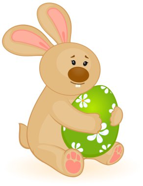 Easter Bunny with colored eggs. Easter card clipart