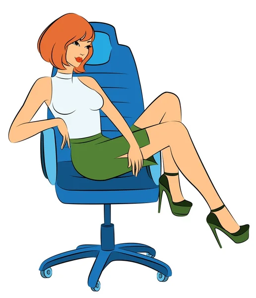 Beautiful business women sits in a chair in office — Stock Vector