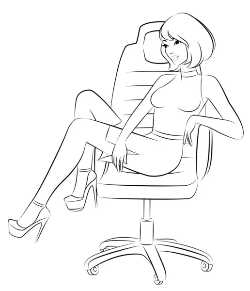 美丽商业妇女坐在办公室的椅子上 — 图库矢量图片