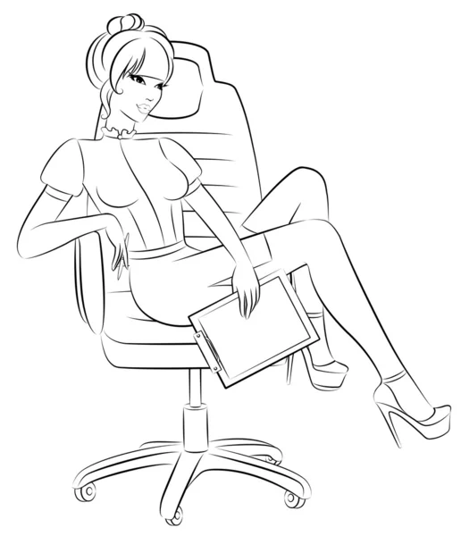 Güzel iş kadınları ofiste bir sandalyede oturur — Stok Vektör