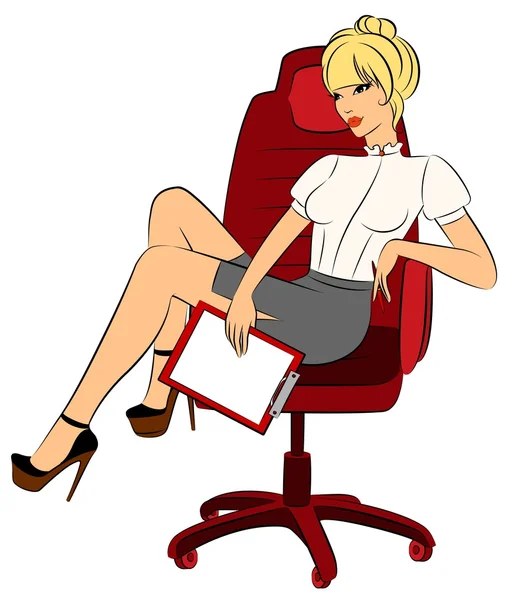 Beautiful business women sits in a chair in office — Stock Vector