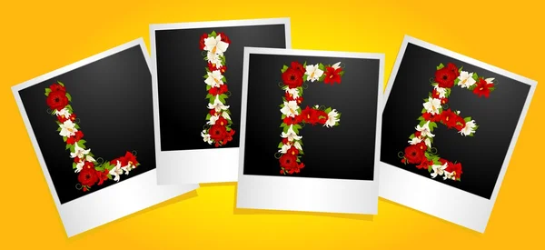 Palavra de flores em molduras para fotos — Vetor de Stock