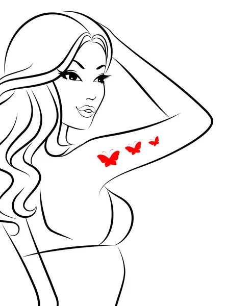 Silhouette der schönen sexy Frau mit Schmetterling. Vektor — Stockvektor