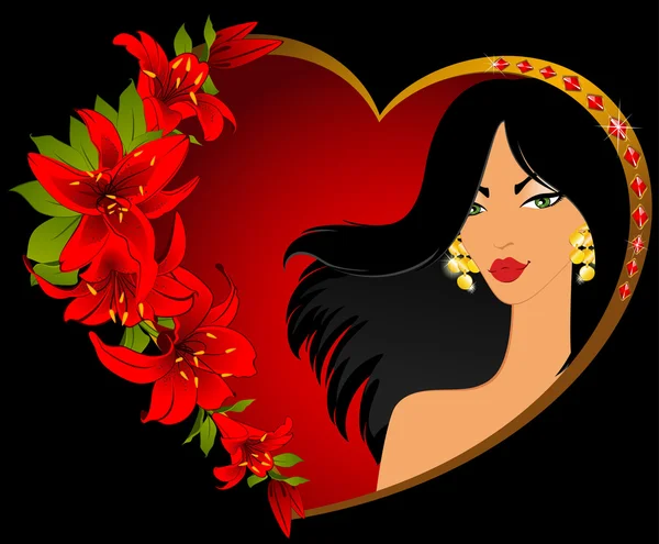 Krásná žena, krásné tropické květiny. vektor — Stockový vektor