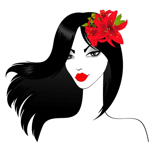 Vacker flicka med tropiska blommor — Stock vektor