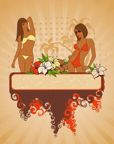 Красивая сексуальная женщина с тропическими цветами на абстрактном фоне
.