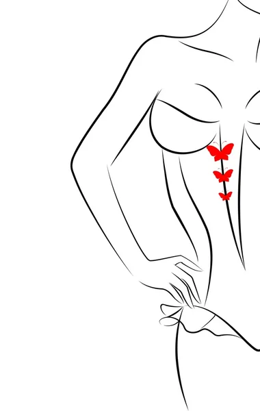 Σιλουέτα του όμορφη σέξι γυναίκα με πεταλούδα — Διανυσματικό Αρχείο