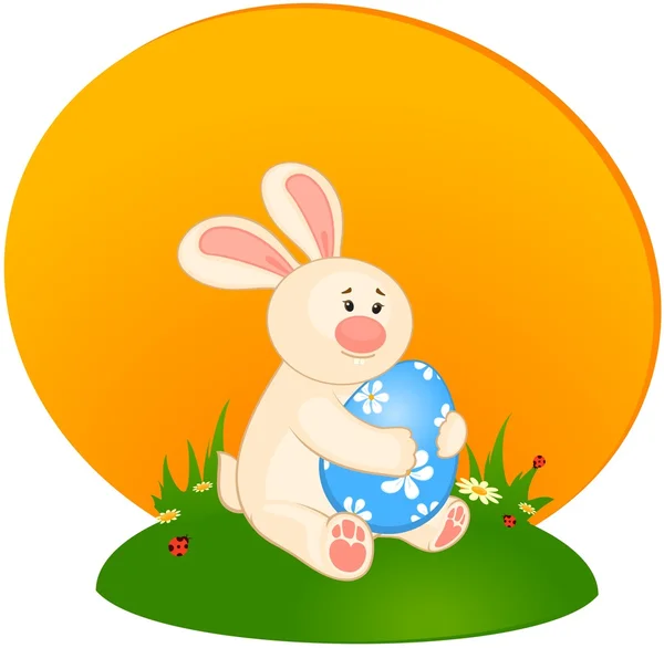 Пасхальний кролик з кольоровими яйцями. Великодня листівка — стоковий вектор