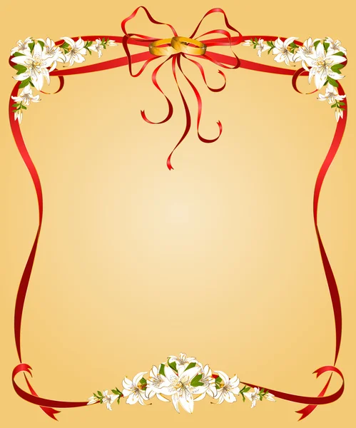 矢量鲜花背景上的两个结婚戒指。 — 图库矢量图片