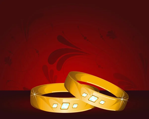 Vector dos anillos de boda sobre un fondo con flores — Vector de stock