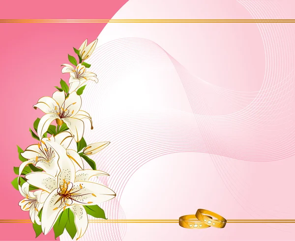 Vector twee trouwringen op een achtergrond met bloemen — Stockvector
