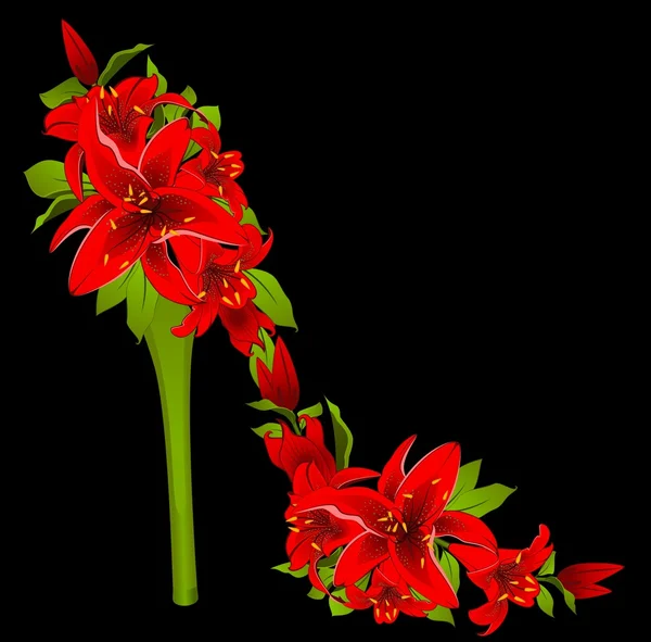 Tacón alto de hermosas flores — Vector de stock