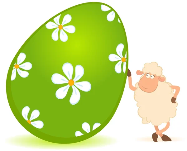 Ovelha de Páscoa com ovo colorido. Cartão de Páscoa — Vetor de Stock