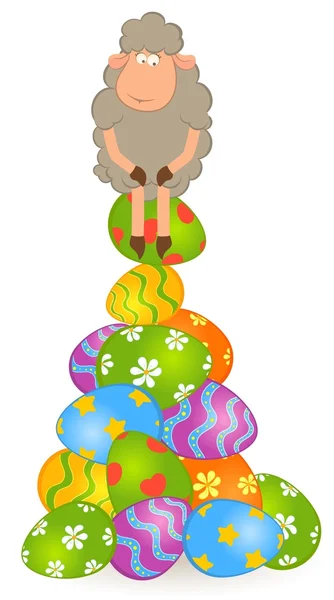 着色された卵をイースター羊。イースター カード — ストックベクタ