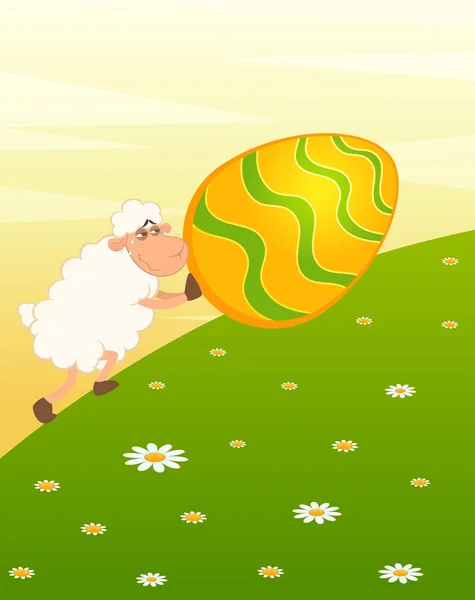 Πάσχα πρόβατα με χρωματιστό αυγό. Πασχαλινή κάρτα — Διανυσματικό Αρχείο