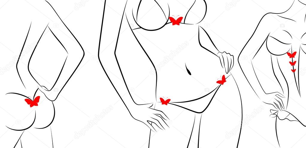 Silhouette of beautiful sexy woman with butterfly. Vector