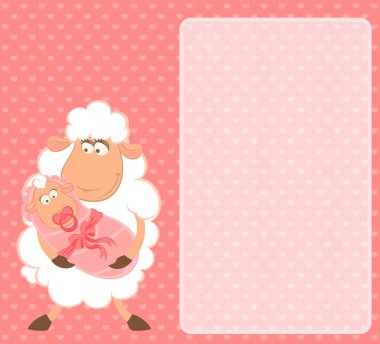 Cartoon smiling sheep mother with infant baby clipart