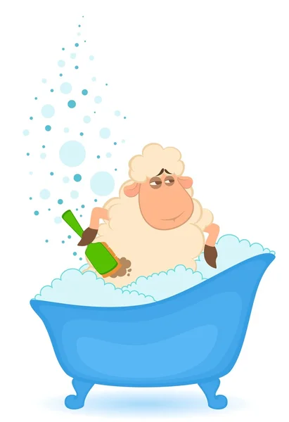 Vetor carneiro cartoon no banho é isolado no fundo branco —  Vetores de Stock