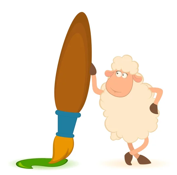 Γελοιογραφία πρόβατα με βούρτσα σε λευκό φόντο. διάνυσμα. — Διανυσματικό Αρχείο