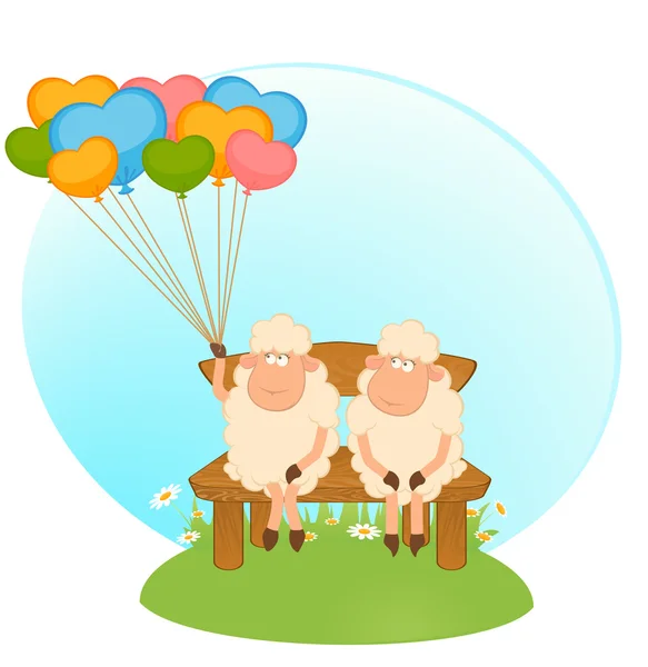 Γελοιογραφία πρόβατα με μπαλόνια. — Διανυσματικό Αρχείο