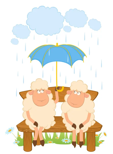 Cartoni animati pecore con ombrello . — Vettoriale Stock