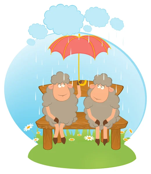 Cartoni animati pecore con ombrello . — Vettoriale Stock