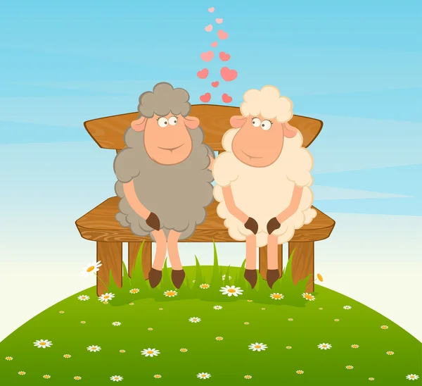 Vector pair of cartoon sheeps in love — Stock Vector