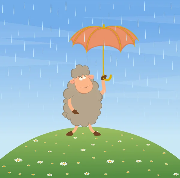 Cartoon sheep with umbrella. — Stock Vector