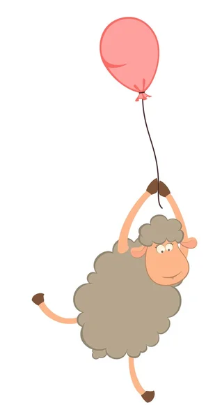 Vector de dibujos animados ovejas vuela en un globo — Vector de stock