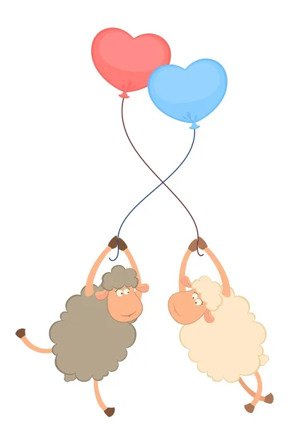 Vecteur dessin animé moutons mouches sur un ballon — Image vectorielle