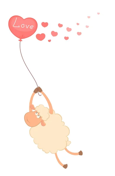 Vetor dos desenhos animados ovelhas voa em um balão — Vetor de Stock