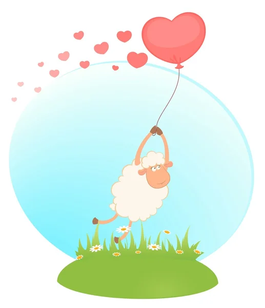 Vektor-Cartoon-Schaf fliegt auf einem Ballon — Stockvektor