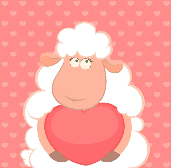 Desenho animado vetorial ovelhas engraçadas detém um coração —  Vetores de Stock