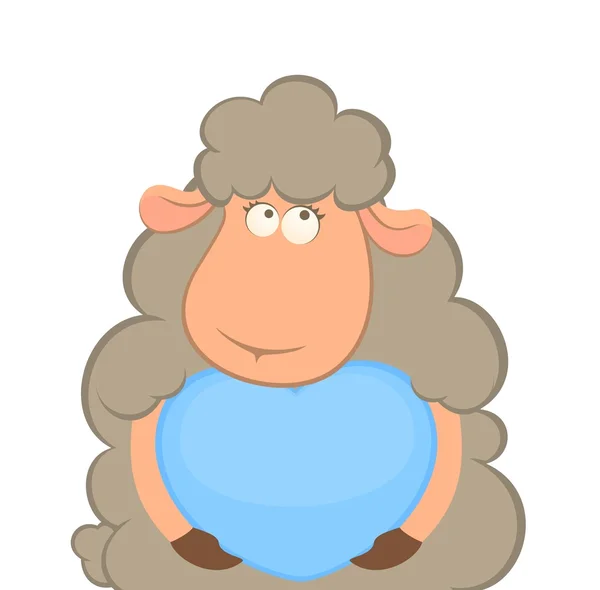 Vector cartoon funny sheep holds a heart — Stock Vector