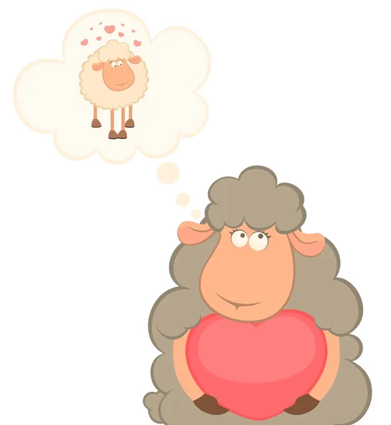 Αστεία πρόβατα κινουμένων σχεδίων κατέχει μια καρδιά — Διανυσματικό Αρχείο