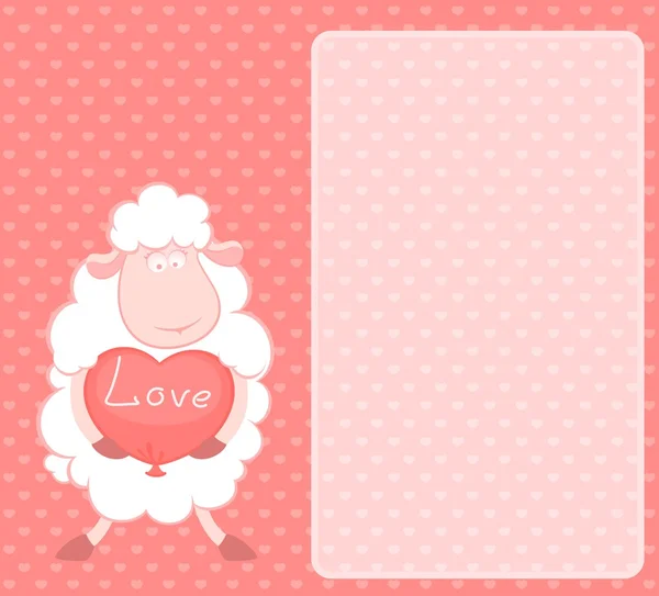Dessin animé drôle mouton tient un cœur — Image vectorielle