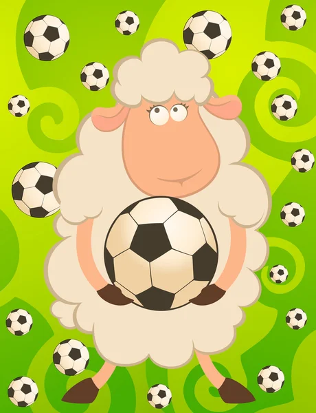 Cartoon funny sheep play in football — Stock Vector