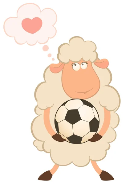 Dibujos animados divertido ovejas jugar en el fútbol — Vector de stock