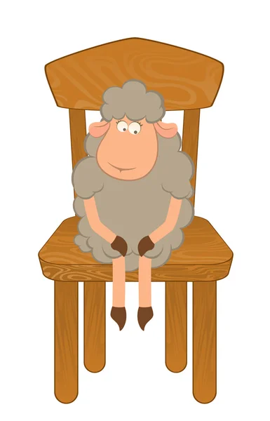 Caricatura divertida oveja triste se sienta en una silla. Ilustración vectorial — Vector de stock